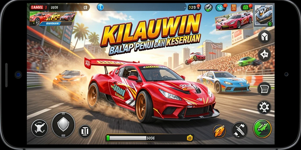 Tampilan gameplay KILAUWIN yang mendebarkan dan penuh aksi balapan.