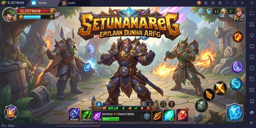 Screenshot gameplay ARPG SLOST8808 yang menampilkan pertarungan epik.